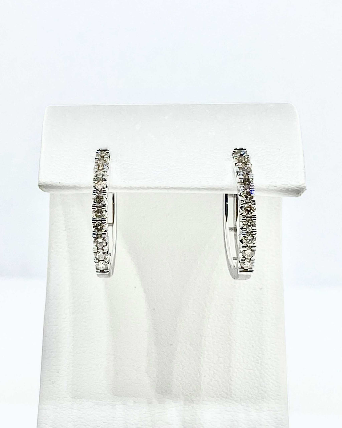 14K white gold diamond hoop earrings