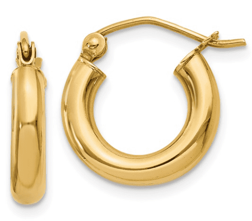 14K gold 3mm hollow tube hoop earrings