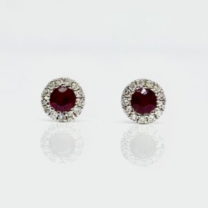 14kw .24ct Ruby and .08ctw Diamond Stud Earrings