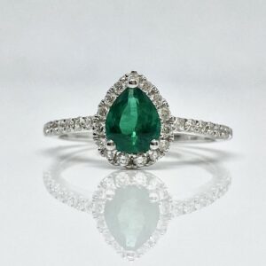 18kw .60ct Emerald and .31ctw Diamond Ring