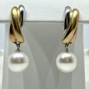 14k Two-Toned 8.7mm Pearl Earrings