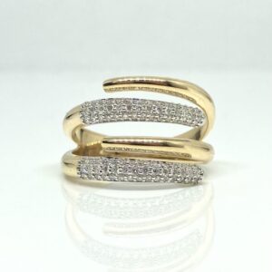 14k Yellow Gold Double Bypass Pave Ring