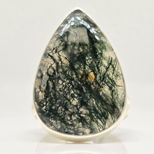 Sterling Silver (925) Pear Shaped Moss Agate Ring