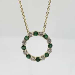 14k Alternating .26ct Emerald and .27ct Diamond Necklace