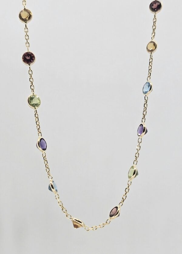 14k Multi-Color Gemstone Bezel Necklace