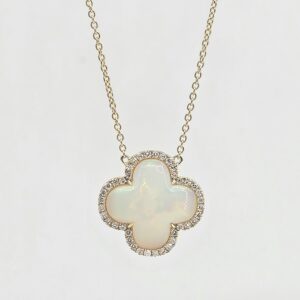 14k Two Tone Opal and Diamond Clover Necklace