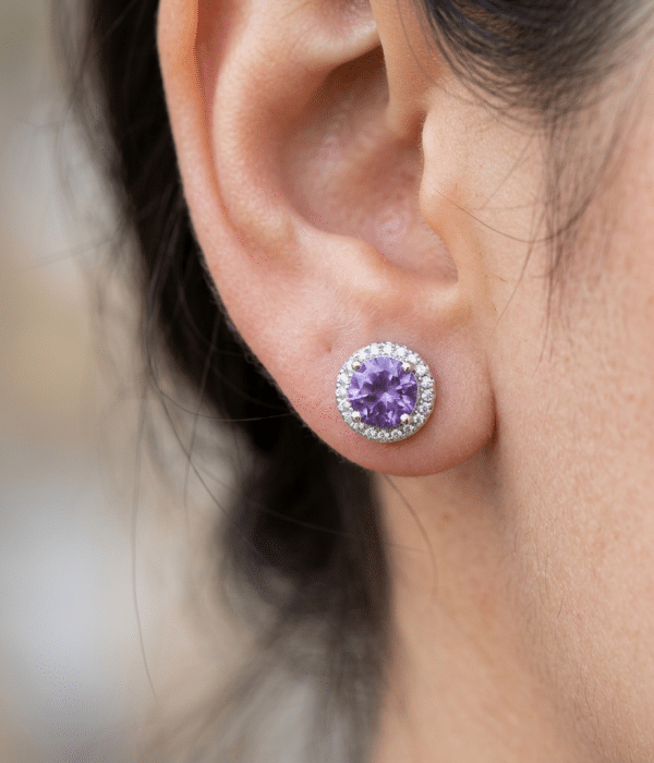 925 Amethyst and Topaz Halo Earrings - Image 2