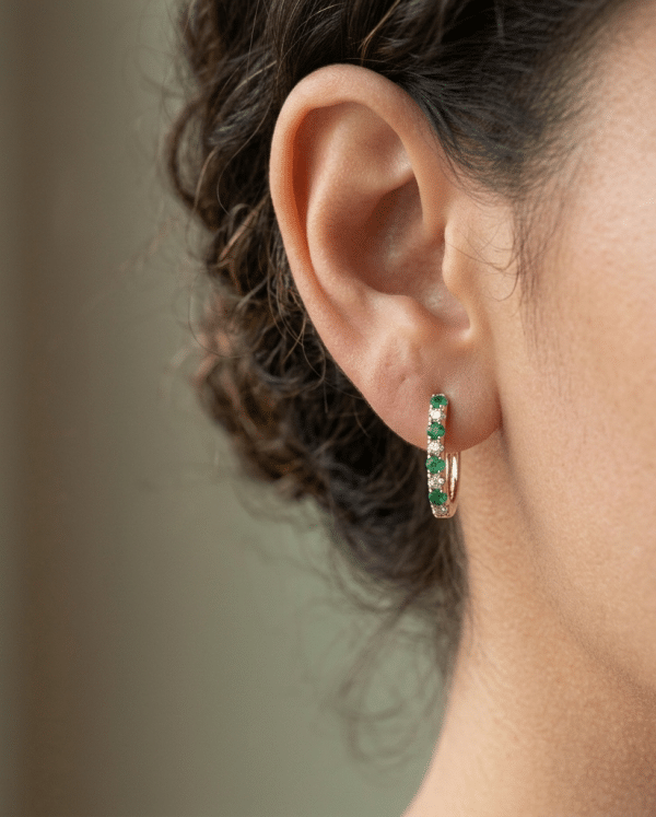 14K Yellow gold Diamond and Emerald Earrings - Image 2