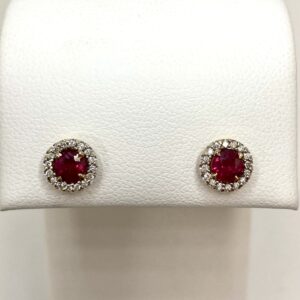 14k Ruby and Diamond Halo Earrings
