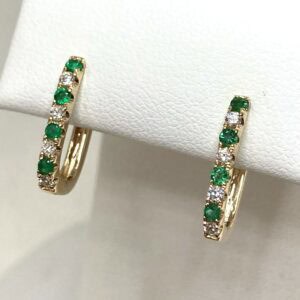 14K Yellow gold Diamond and Emerald Earrings