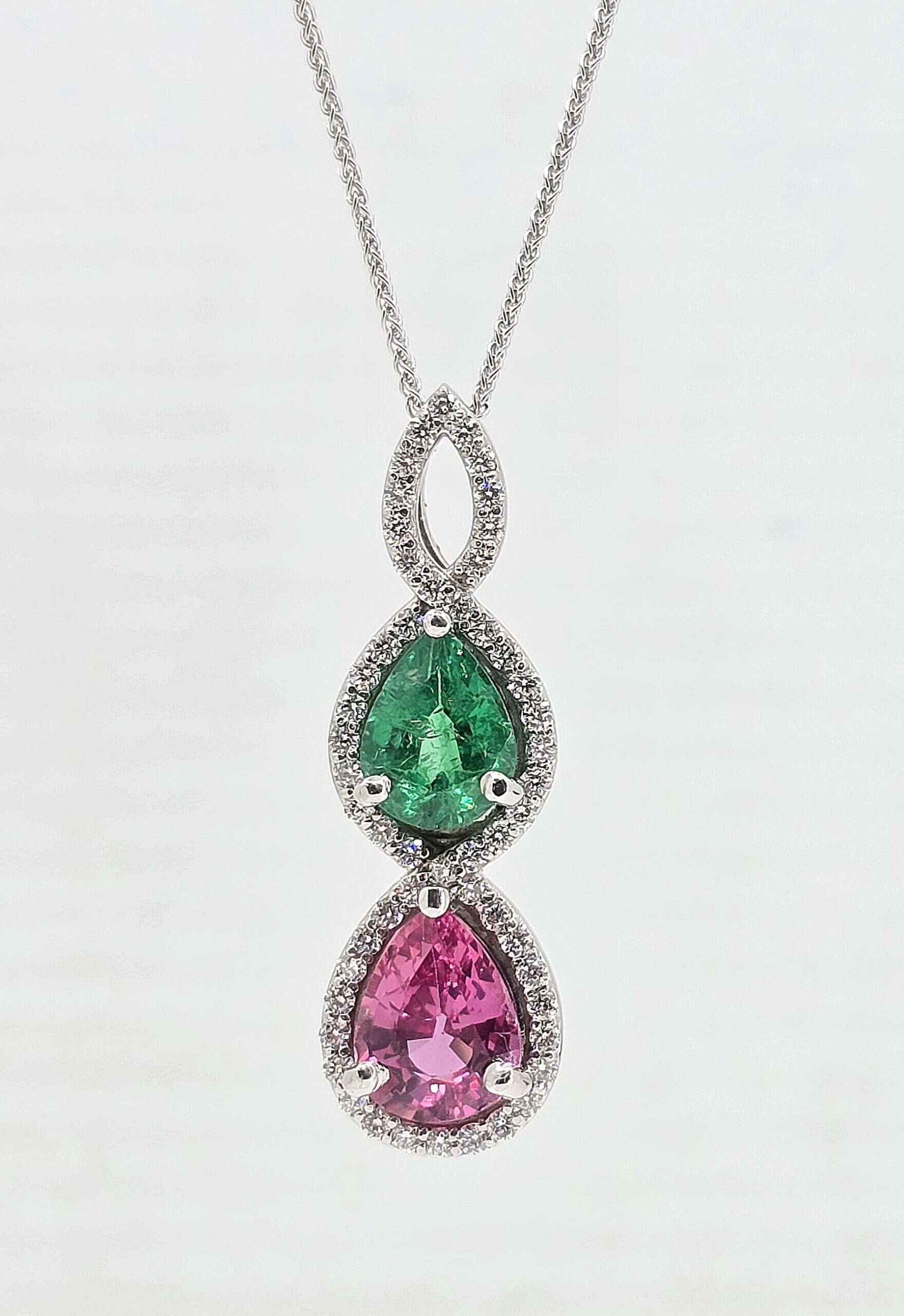 Custom 14k 1.89ct Pink Sapphire and 1ct Emerald Necklace