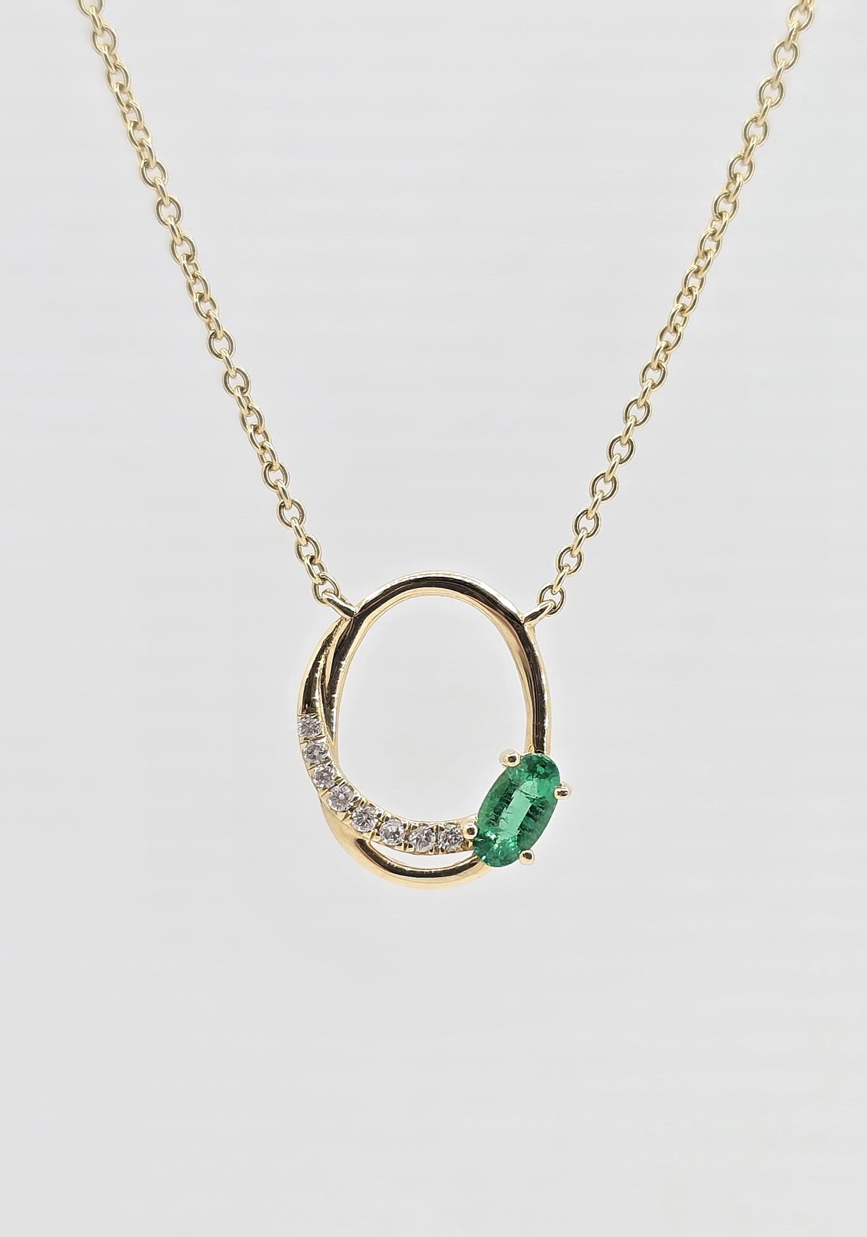 14k .23ct Emerald and Diamond Station Necklace