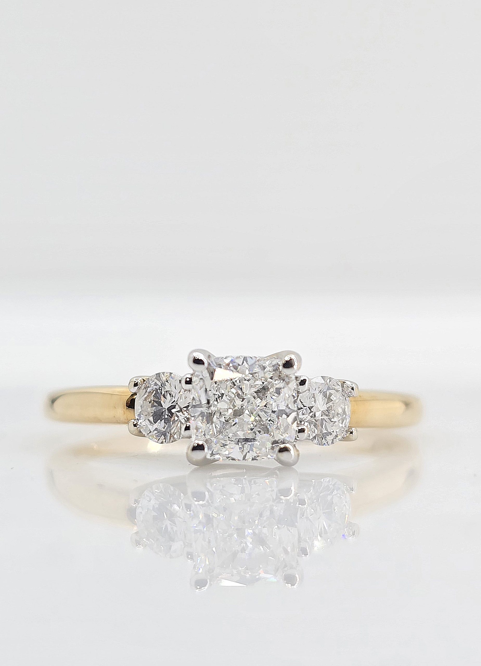14k .60ct Cushion Diamond Three Stone Engagement Ring