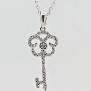 Sterling Silver .67ctw Moissanite Key Necklace