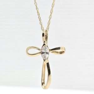 14k .20ctw Diamond Freeform Cross Necklace