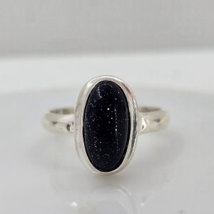 Sterling Silver Blue Gold Sparkle Stone Ring