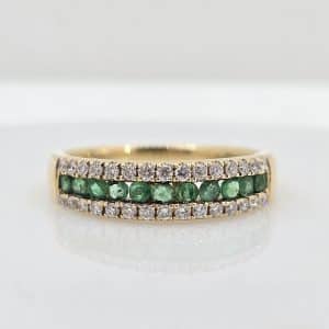 14k Emerald and Diamond Band