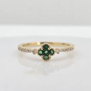 14k Clover .29ctw Emerald And Diamond Ring