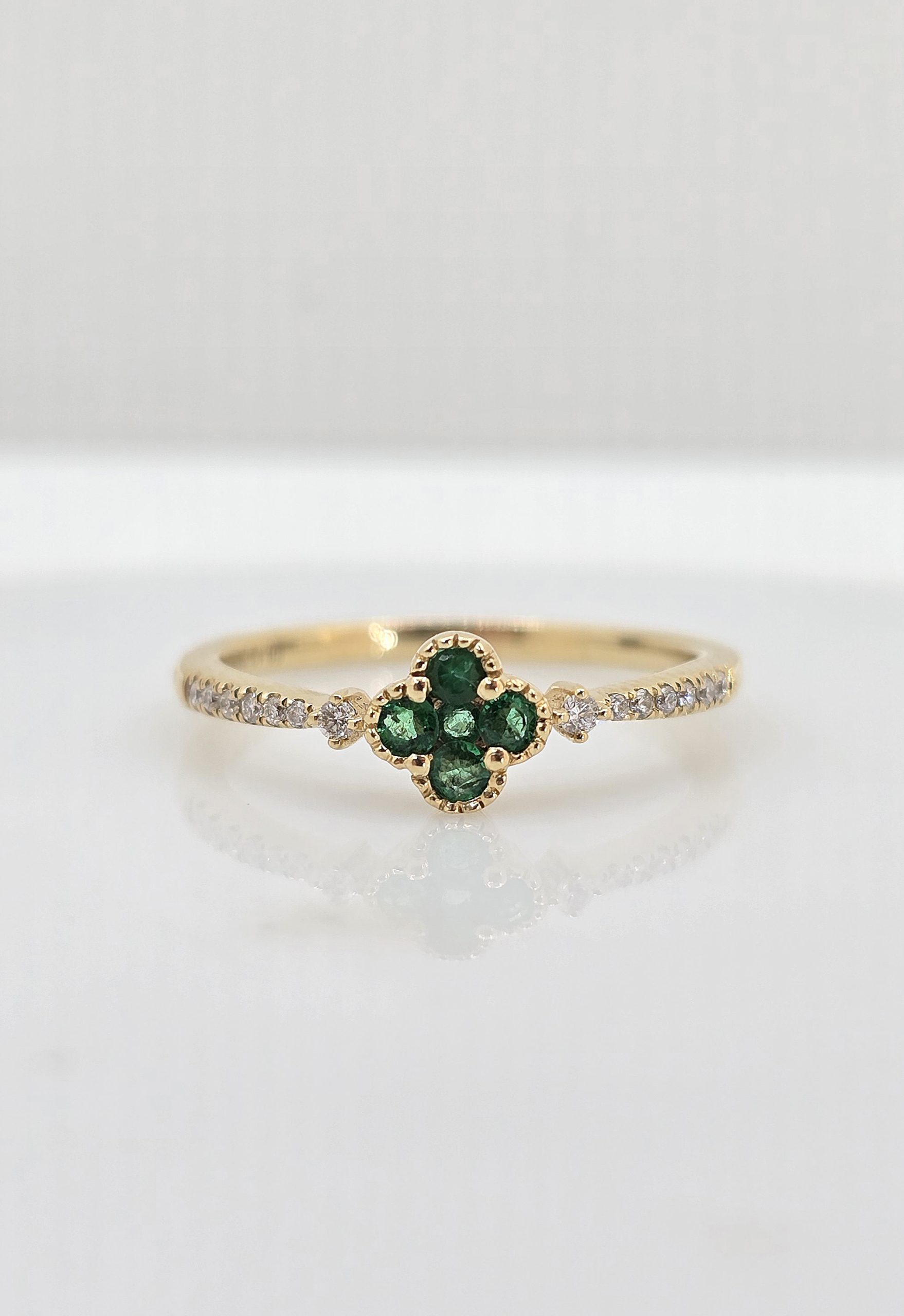 14k Clover .29ctw Emerald And Diamond Ring