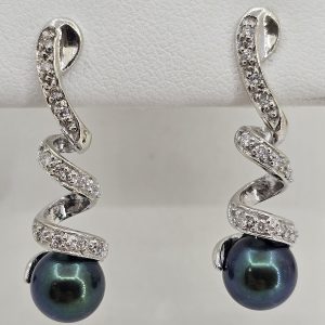 14k Tahitian Pearl Spiral Earrings