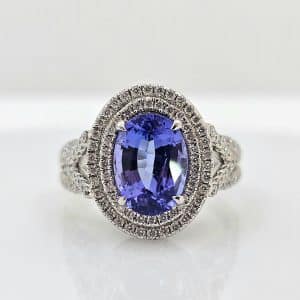 14k 2.17ct Tanzanite Double Diamond Halo Ring