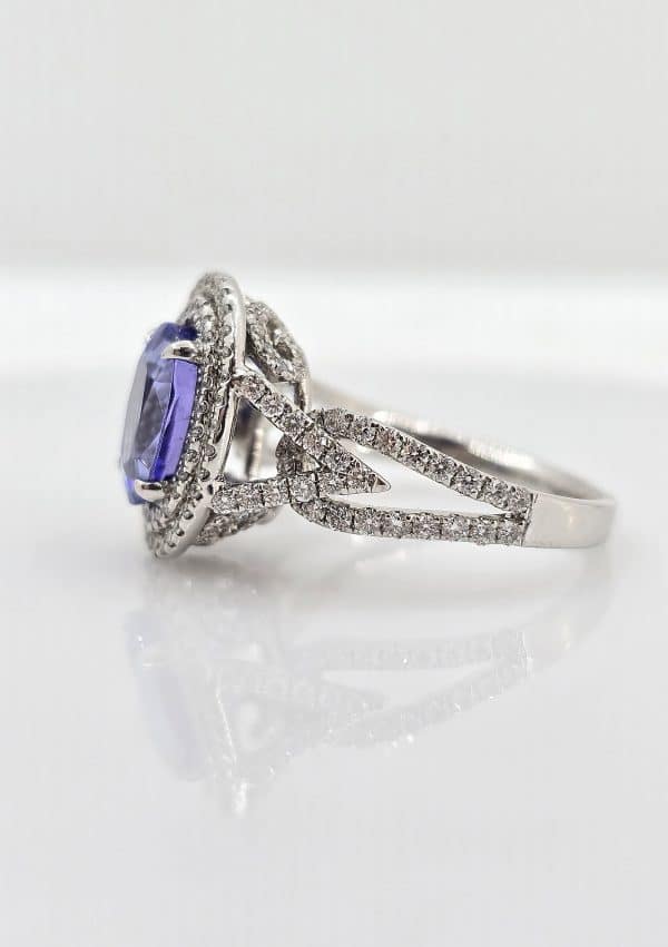 14k 2.17ct Tanzanite Double Diamond Halo Ring - Image 4