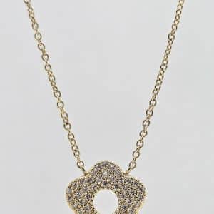 Gold Plated Cubic Zirconium Pave Flower Necklace